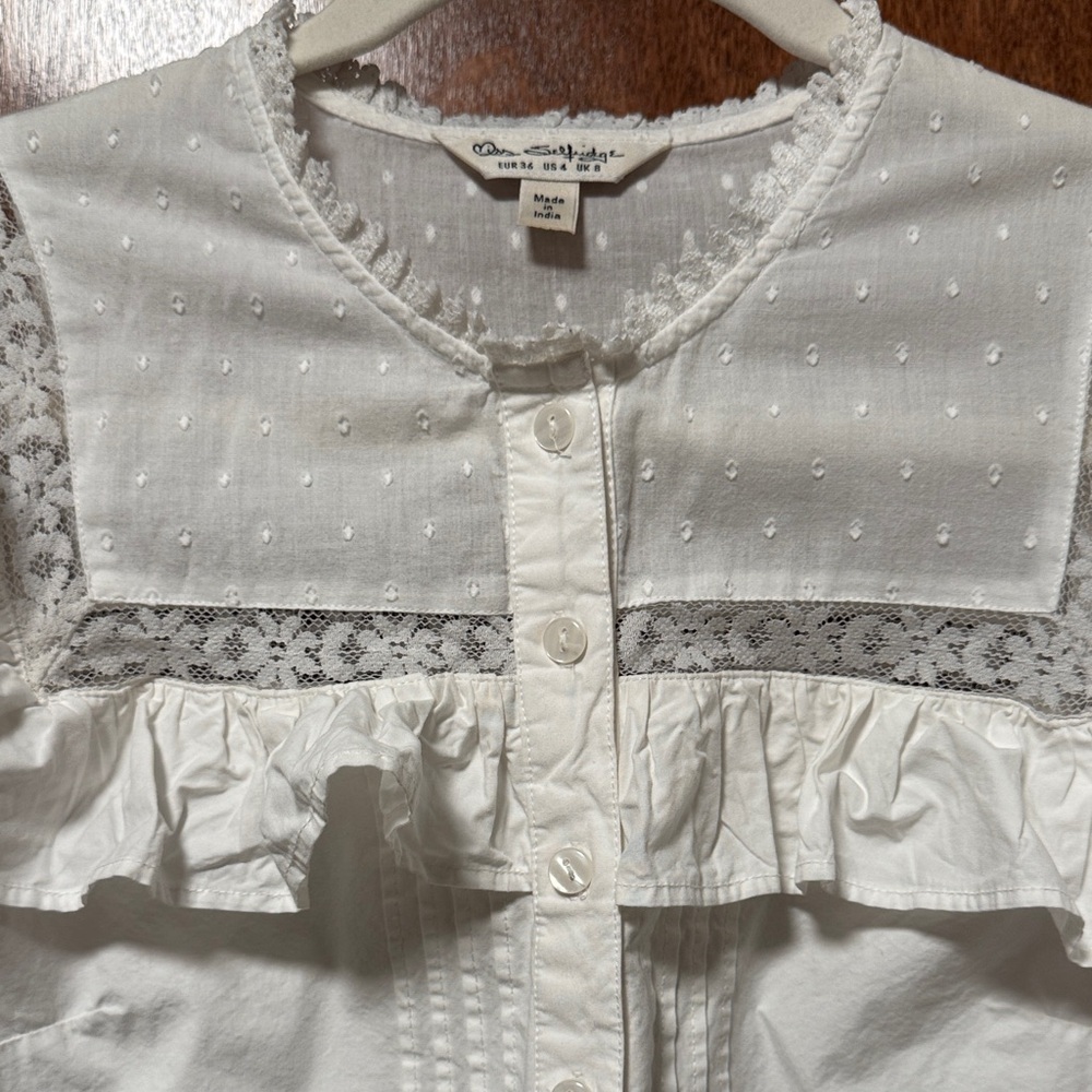 ASOS Cream Ruffled Button-Up Blouse - Picture 2 of 4
